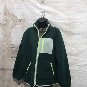 Green Fleece Jacket with Neon Accents